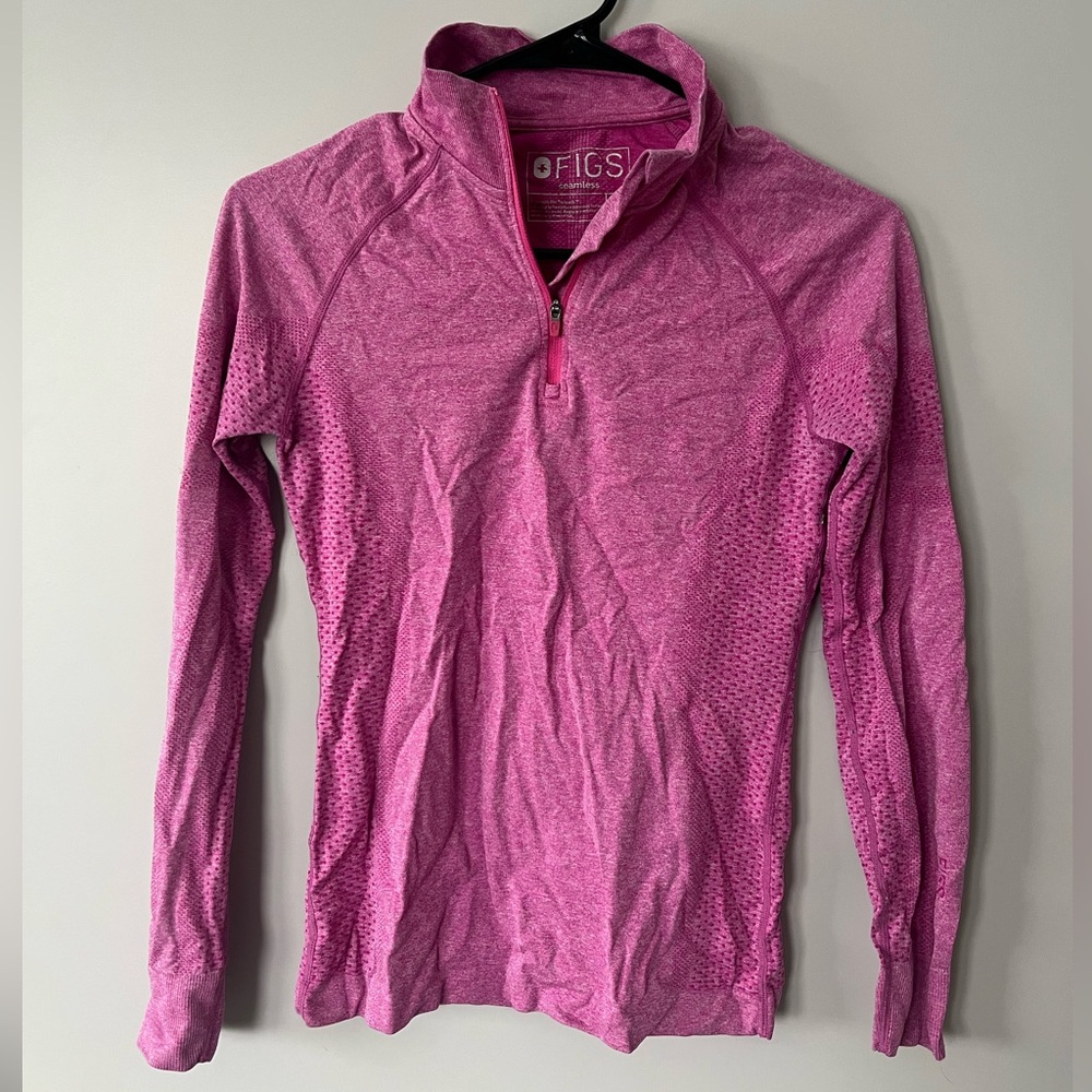 Figs Vibrant Pink under scrub quarter zip
